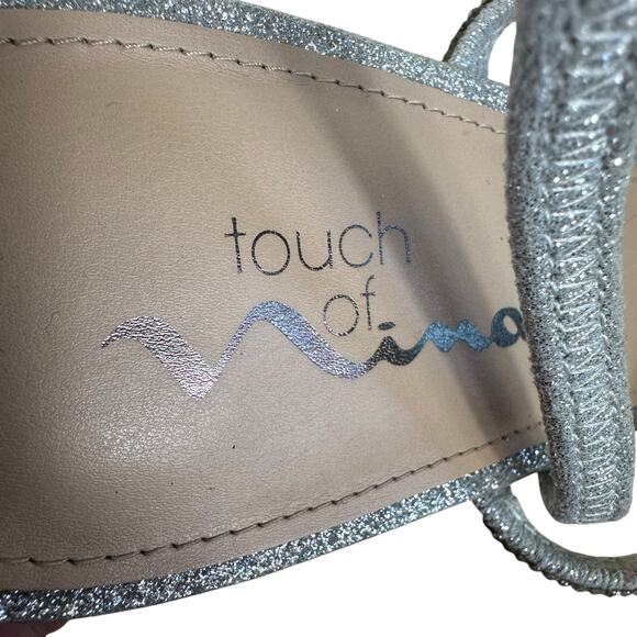 Nina Silver Glitter Shimmer Pointed Closed Toe Rhinestone Strappy Heels Size 11 - Picture 9 of 9